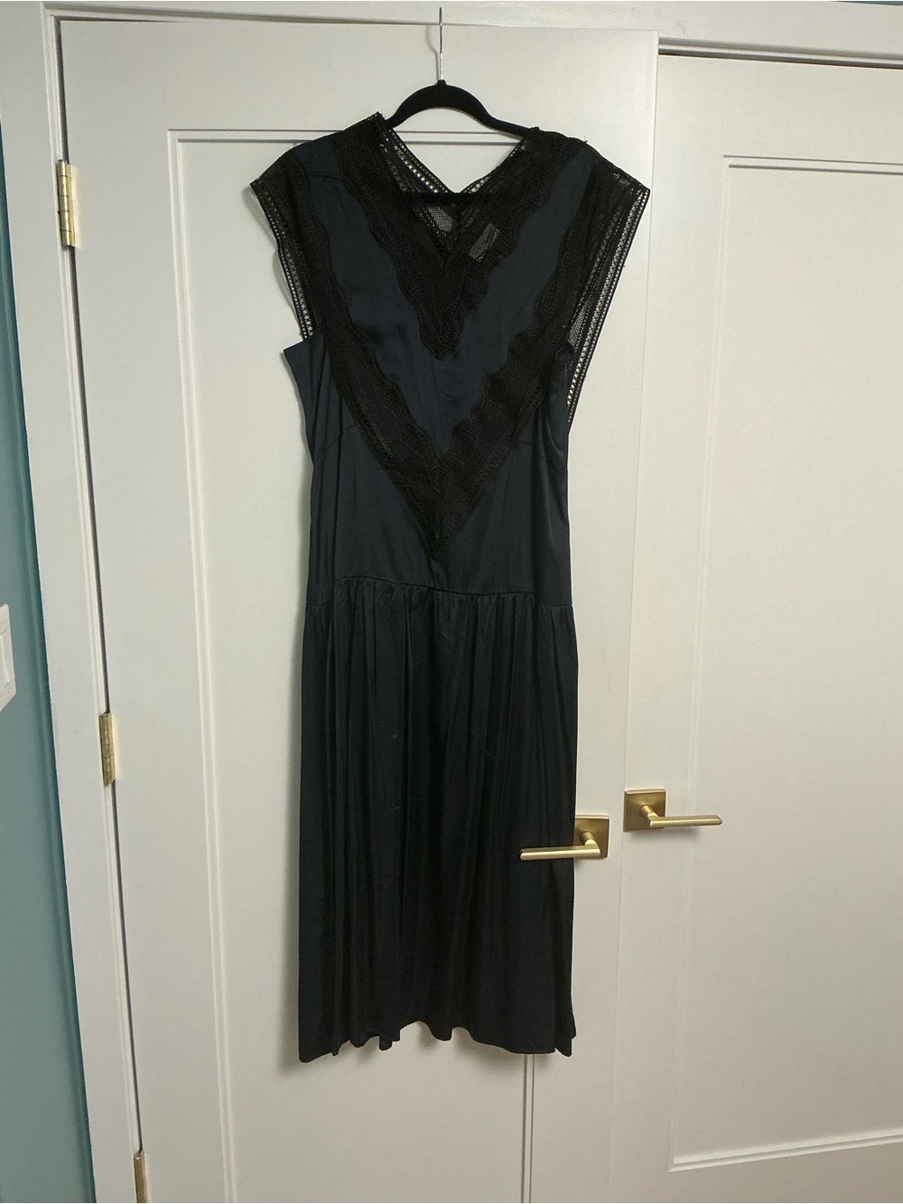 Parachute Black V-Neck Midi Dress with Lace Insets